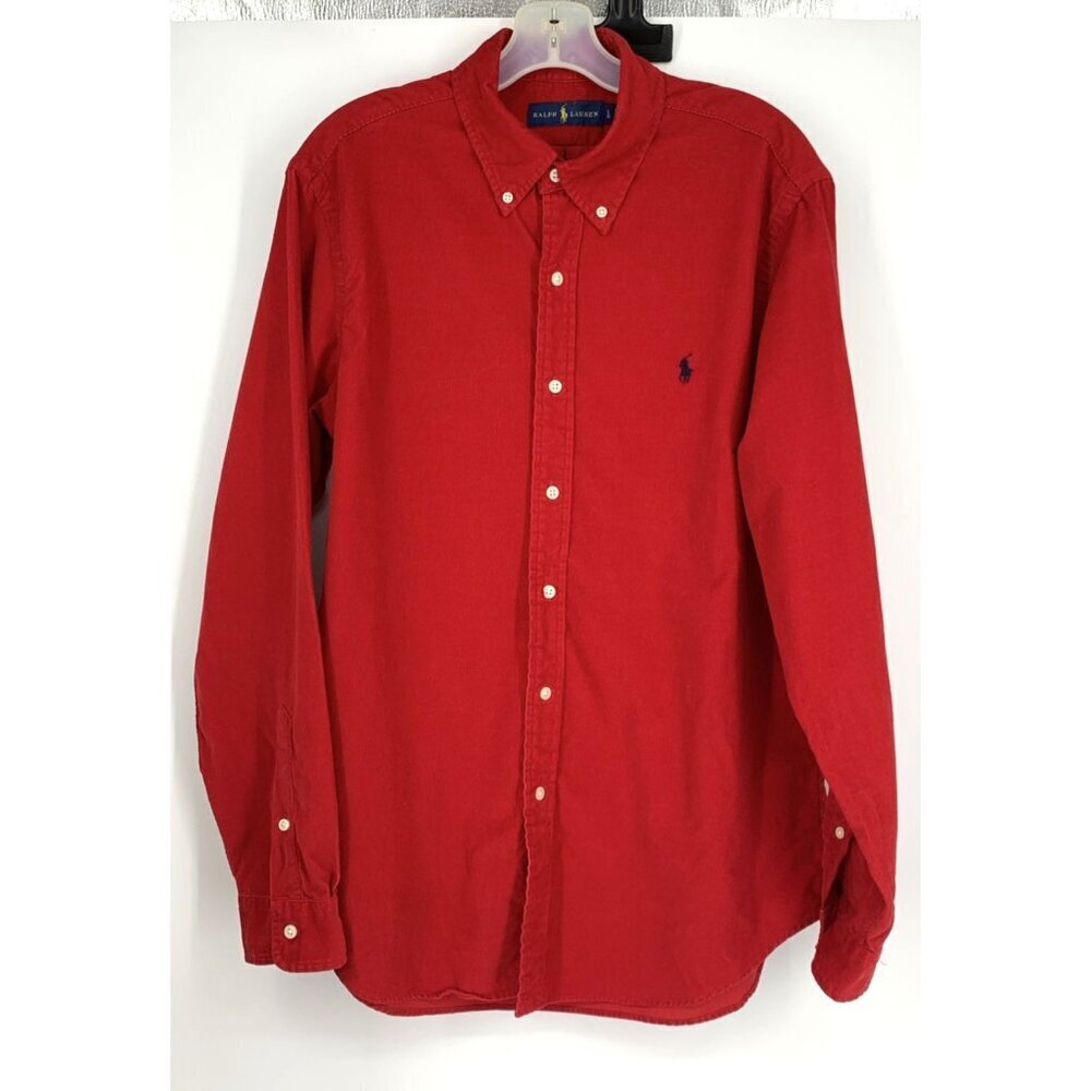Ralph Lauren Mens Blue Label Shirt Red Corduroy Sz L Cotton Long Sleeve